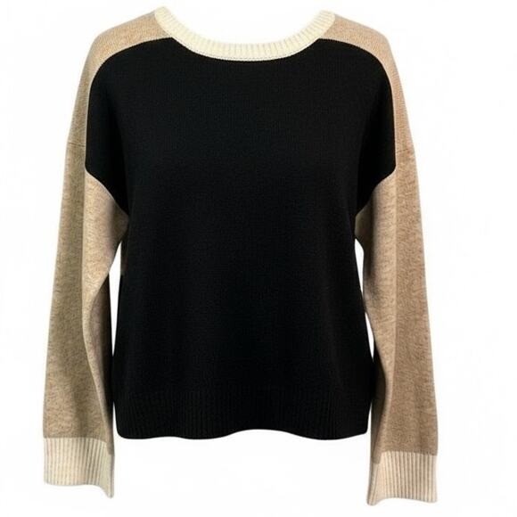 NWT Revolve/Central Park West Deacon Black Tan Gray Color Blocked Crewneck Small - Picture 2 of 10